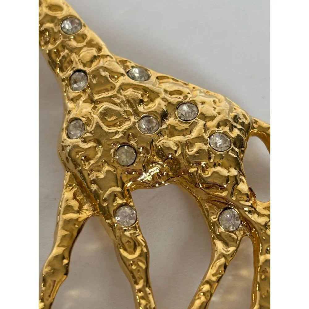Giraffe Brooch Pin Rhinestone Accents Jewelry Gold-Tone Animal 2.75 Inch Large - Picture 3 of 7